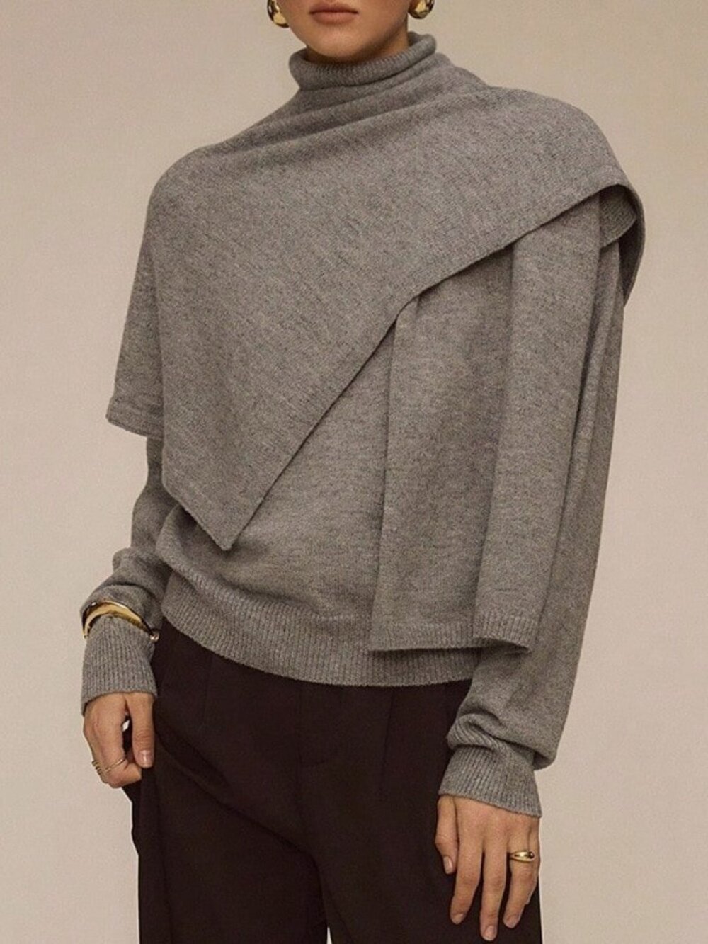 Grey Casual Women's Long Sleeve Shawl Collar Sweater